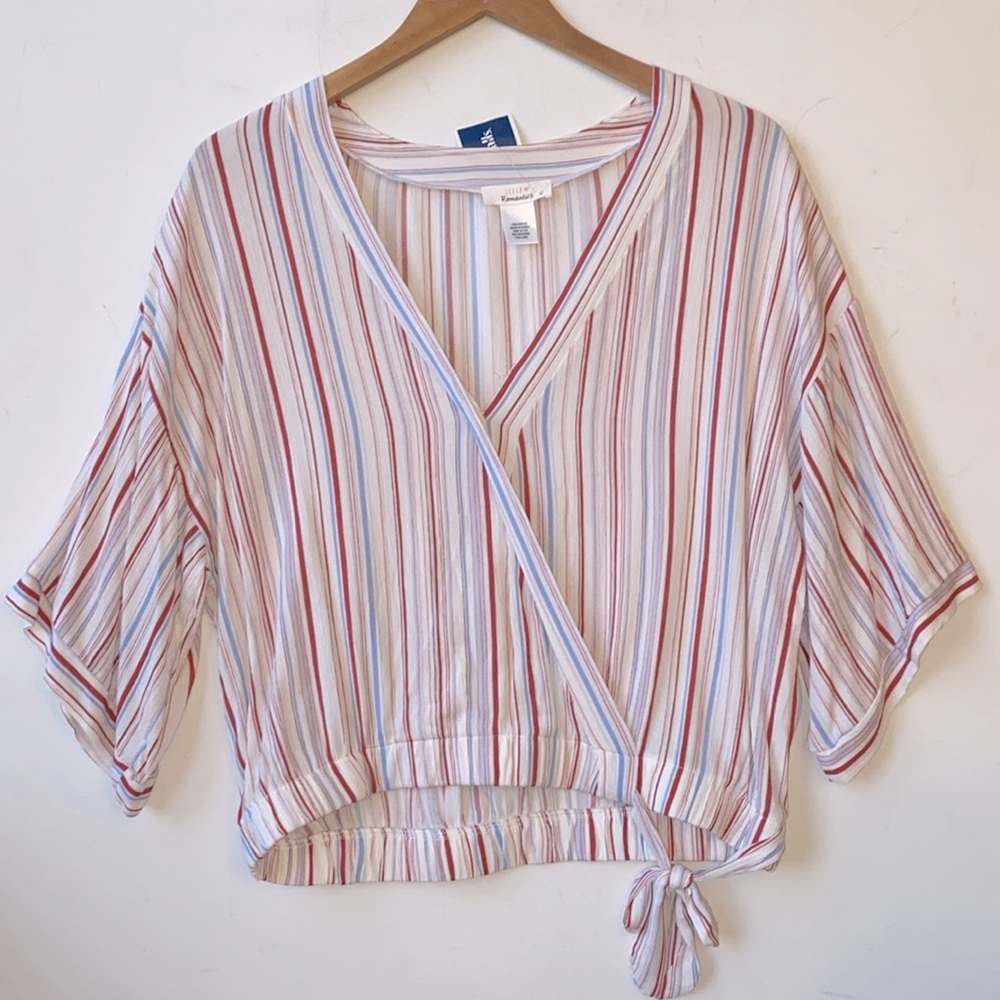 (A11) URBAN Romantics surplice 1/2 sleeves blouse‎ with stripes, Size Large, NWT